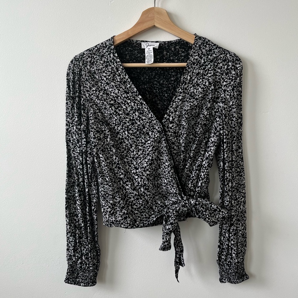 Floral Long Sleeve Wrap Top